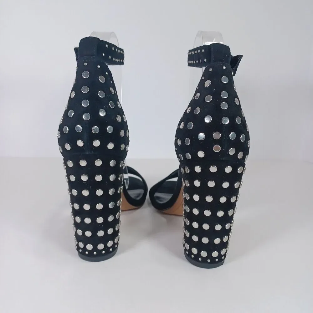 Dolce Vita Size 8 HENDRIX Black Suede Ankle Strap 4" Block Heel Stud Sandals - Picture 3 of 11